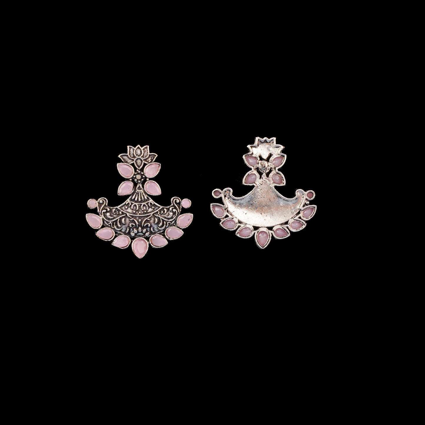 Baby Pink Stone Studded German Silver Stud Earrings