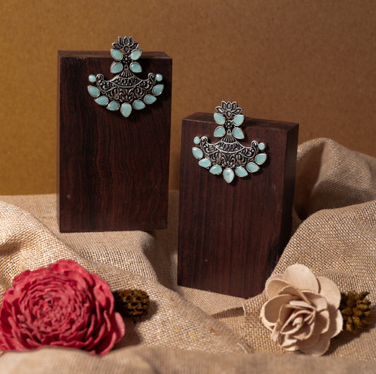 Mint Stone Studded German Silver Stud Earrings