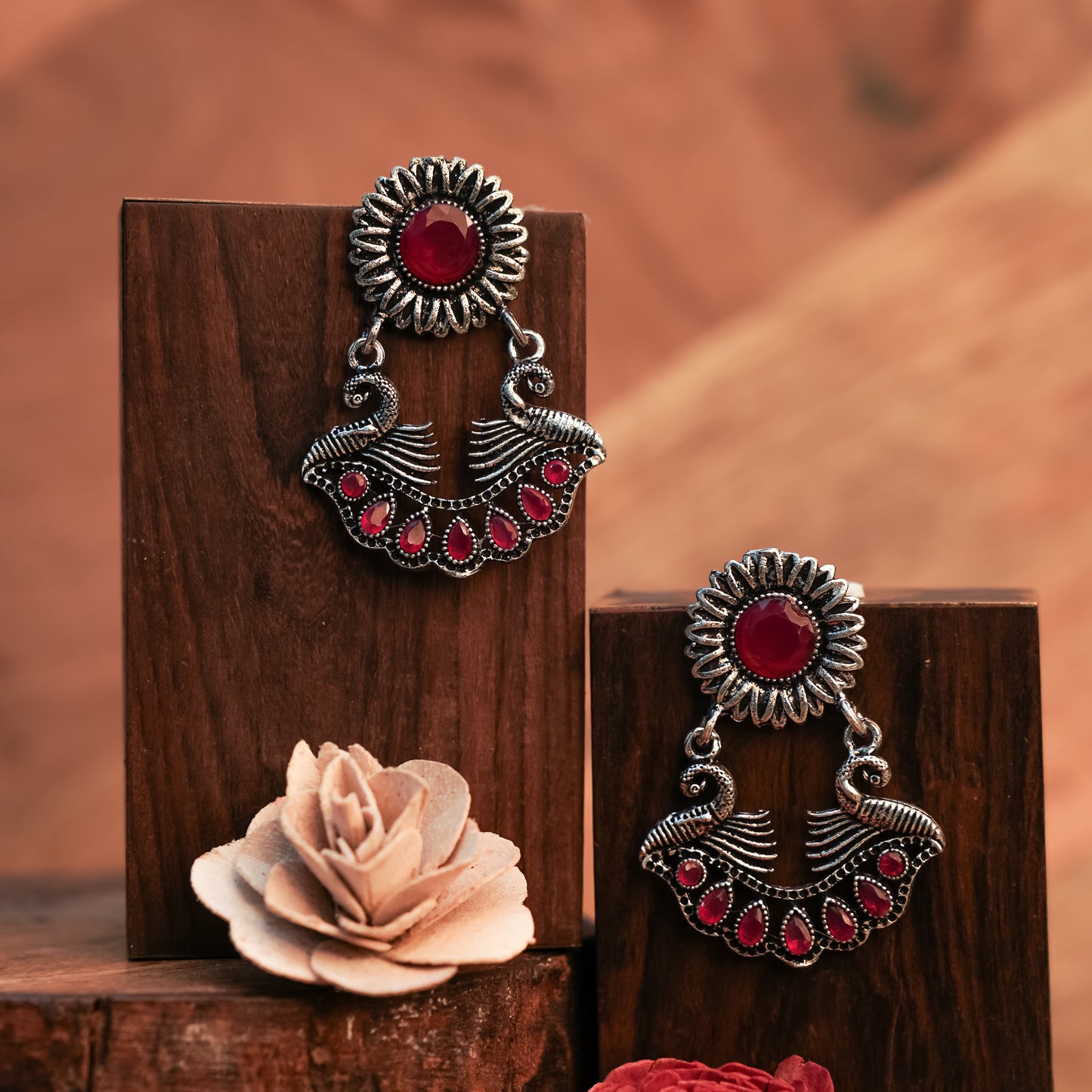 Red Stone Studded Beautiful Oxidized Earrings