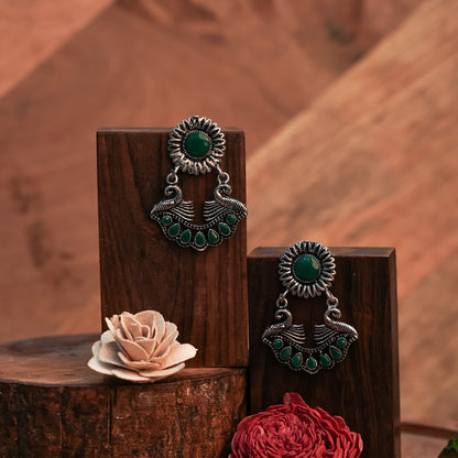 Green Stone Studded Beautiful Oxidized Earrings