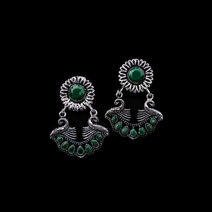 Green Stone Studded Beautiful Oxidized Earrings