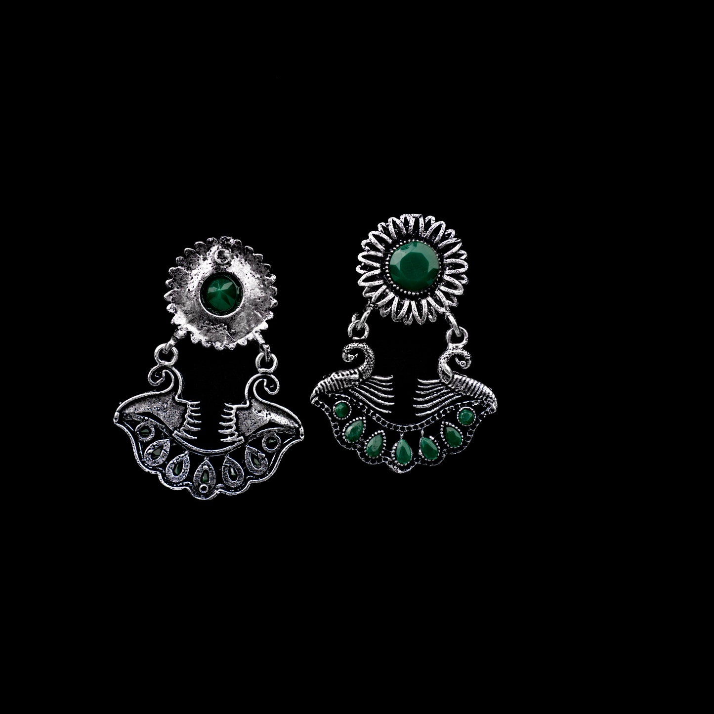 Green Stone Studded Beautiful Oxidized Earrings