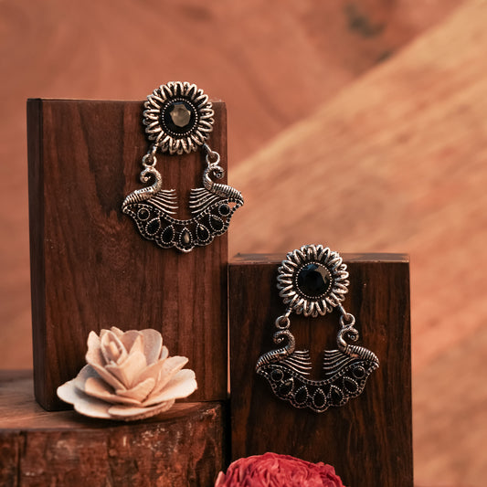 Black Stone Studded Beautiful Oxidized Earrings