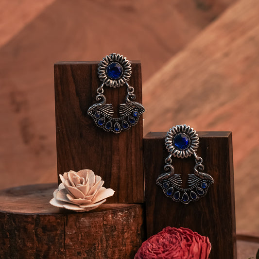 Blue Stone Studded Beautiful Oxidized Earrings