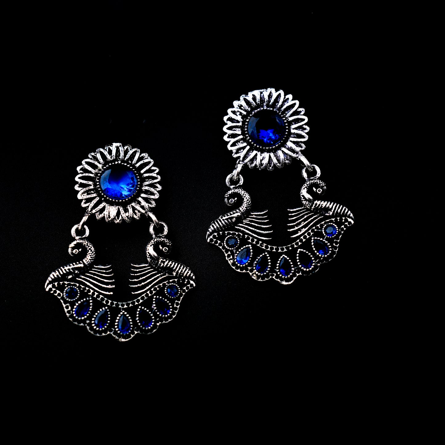 Blue Stone Studded Beautiful Oxidized Earrings