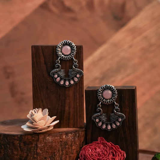 Baby Pink Stone Studded Beautiful Oxidized Earrings