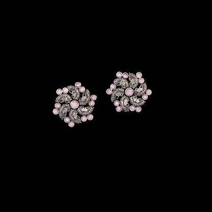 Baby Pink  Stone Studded German Silver Stud Earrings