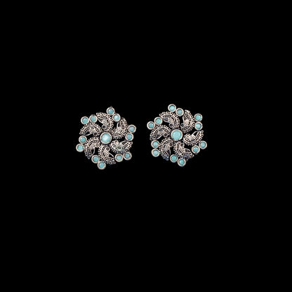 Mint Stone Studded German Silver Stud Earrings