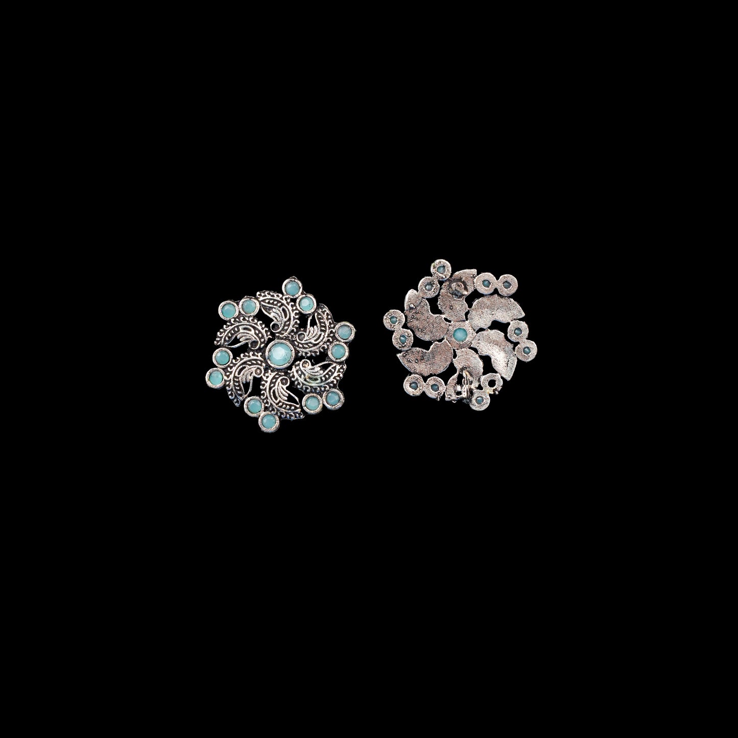 Mint Stone Studded German Silver Stud Earrings