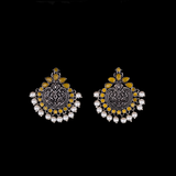 Yellow Stone Studded German Silver Statement Earrings