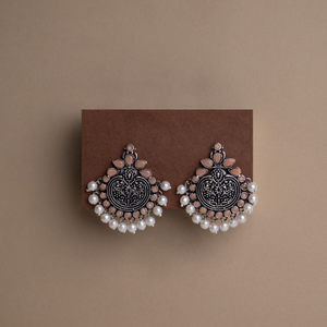 Light Orangish Stone Studded German Silver Statement Earrings