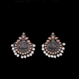 Light Orangish Stone Studded German Silver Statement Earrings