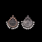 Light Orangish Stone Studded German Silver Statement Earrings