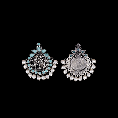 Mint Stone Studded German Silver Statement Earrings