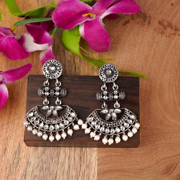 White Stone Studded Rajwada Statement Earrings