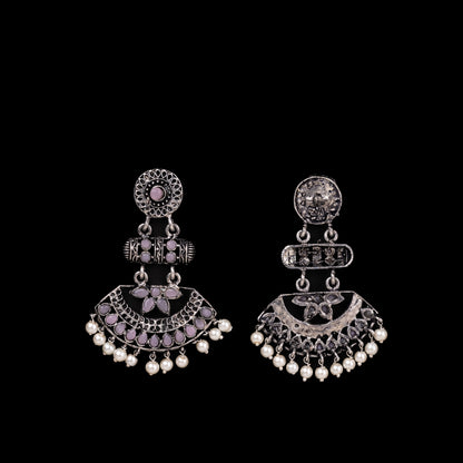 Baby Pink Stone Studded Rajwada Statement Earrings