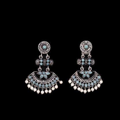 Mint Stone Studded Rajwada Statement Earrings