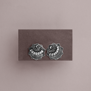 White Stone Studded Geometrical German Silver Stud Earrings