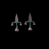 Green Stone Studded Beautiful Triangular Oxidised Earrings With Hanging Jhumka