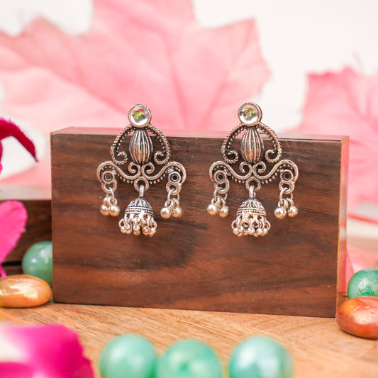 White Stone Studded Intricate Jhumki Earrings