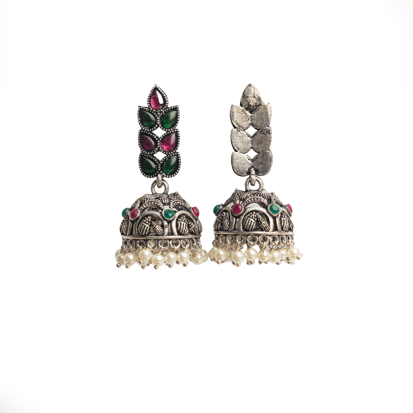 Multicolored Stone Studded German Silver Danglers With Stone Embedded Brass Jhumki