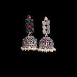 Multicolored Stone Studded German Silver Danglers With Stone Embedded Brass Jhumki