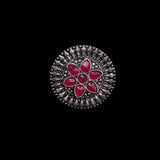 Red Stone Studded German Silver Adjustable Ring