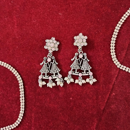 Baby Pink Stone Studded Beautiful Dulha-Dulhan Earrings