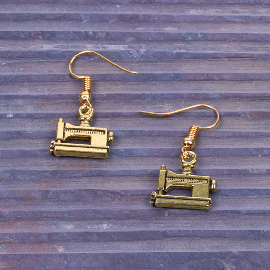 Small Sewing Machine Shaped Golden Polished Oxidised Danglers