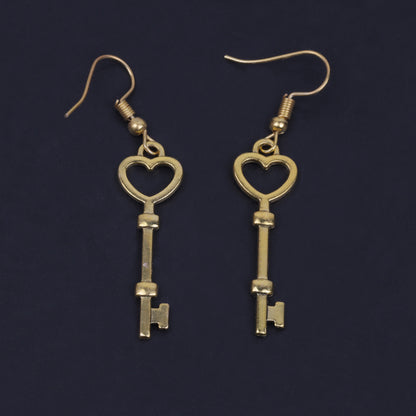 Key Shaped Golden Polished Oxidised Danglers