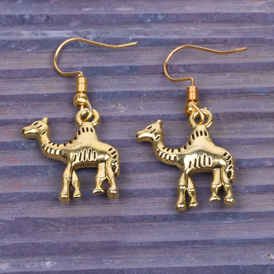 Camel Shaped Golden Polished Oxidised Danglers