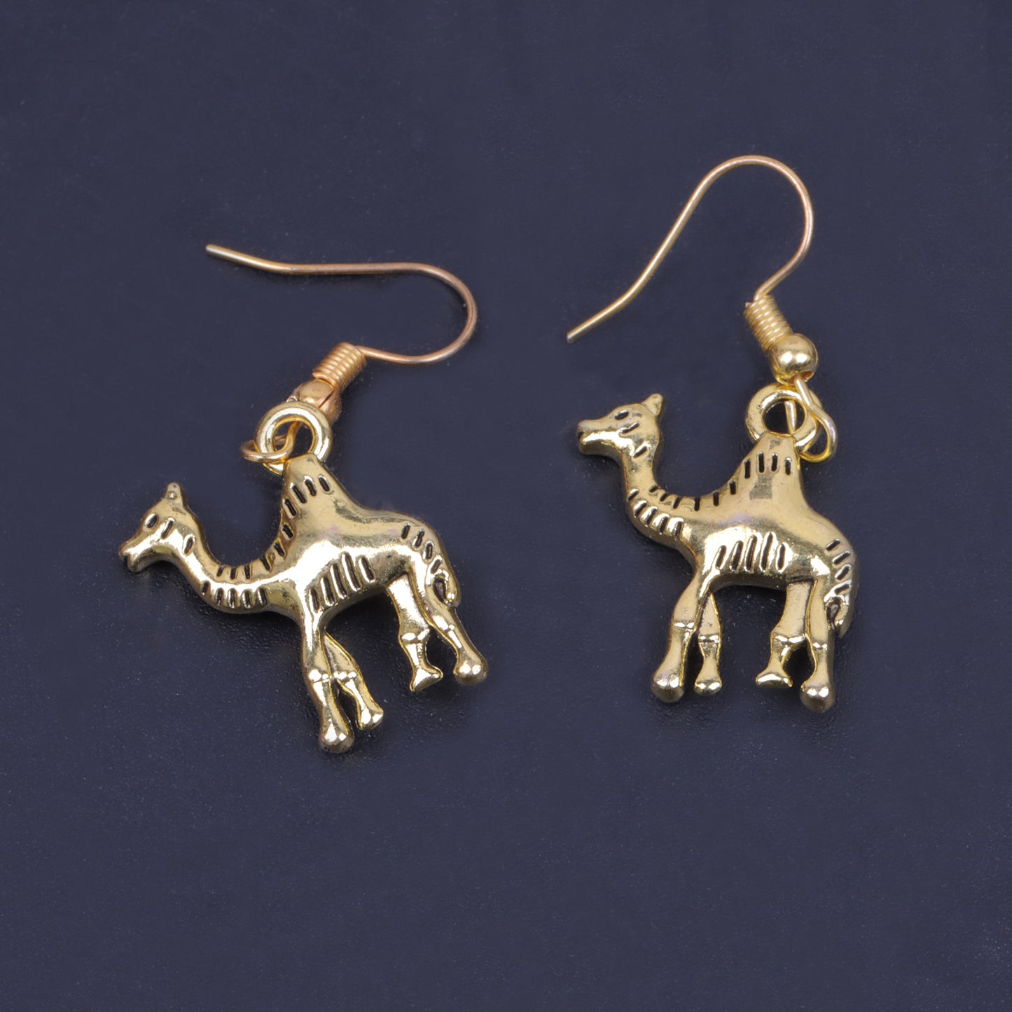 Camel Shaped Golden Polished Oxidised Danglers