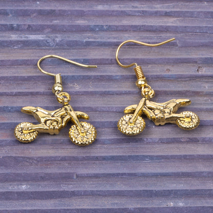 Mountain Motorbike Shaped Golden Polished Oxidised Danglers