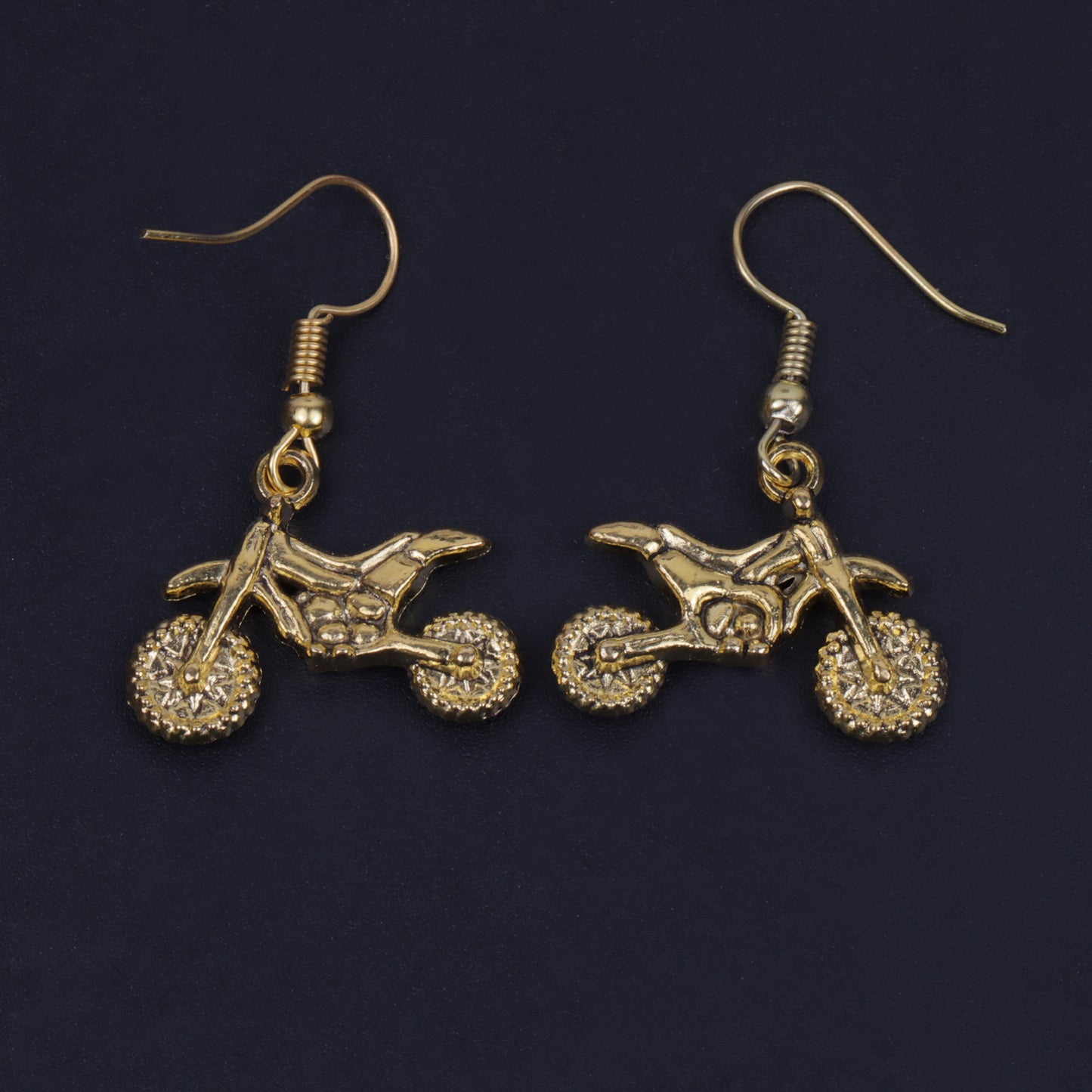 Mountain Motorbike Shaped Golden Polished Oxidised Danglers