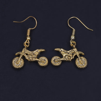 Mountain Motorbike Shaped Golden Polished Oxidised Danglers