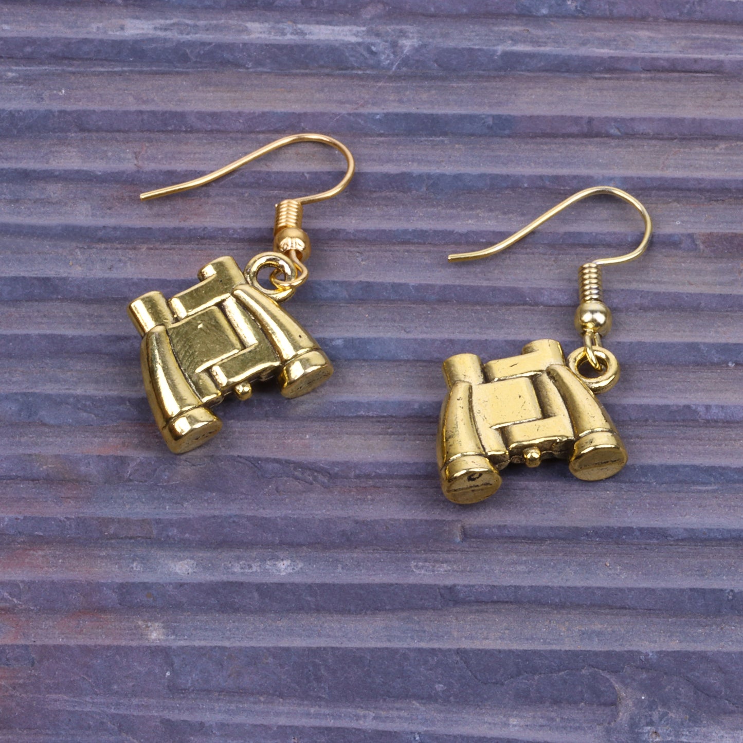 Binocular Shaped Golden Polished Oxidised Danglers