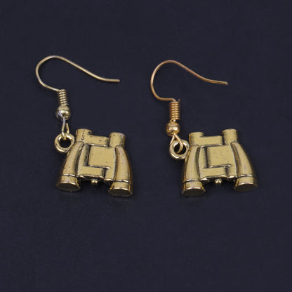 Binocular Shaped Golden Polished Oxidised Danglers