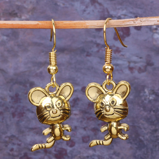 Cat Drop Golden Polished Oxidised Danglers