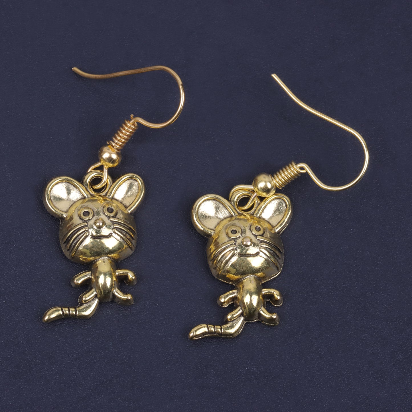 Cat Drop Golden Polished Oxidised Danglers