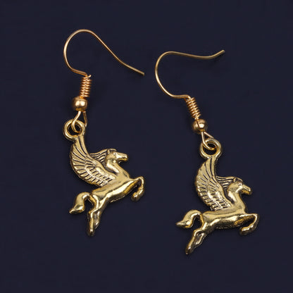 Pegasus Shaped Golden Polished Oxidised Danglers