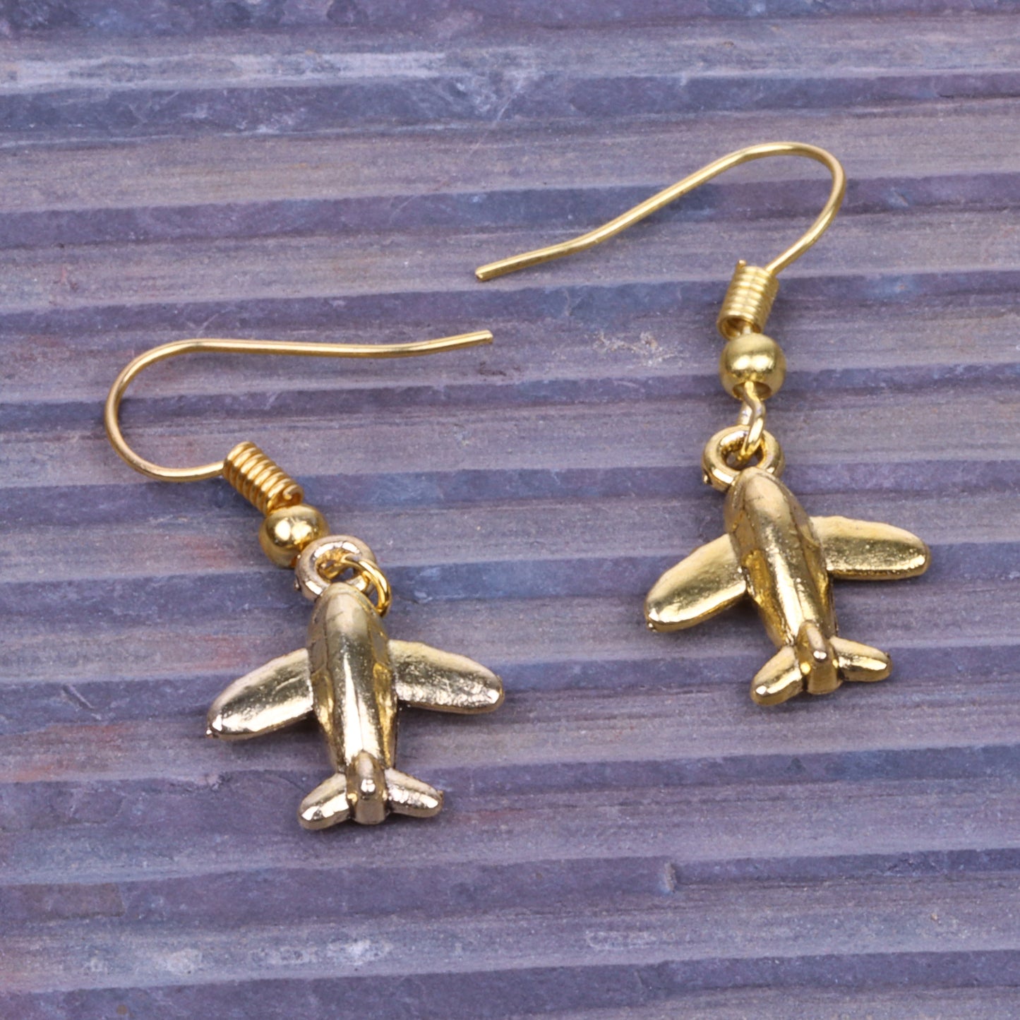 Tiny Airplane Shaped Golden Polished Oxidised Danglers