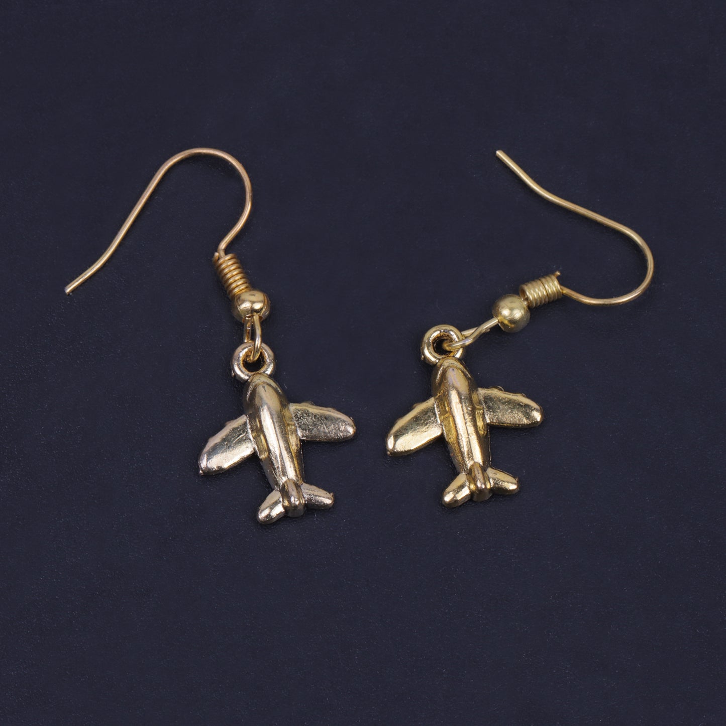 Tiny Airplane Shaped Golden Polished Oxidised Danglers