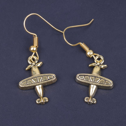 Small Airplane Shaped Golden Polished Oxidised Danglers