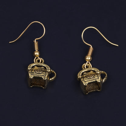 Antique Telephone Shaped Golden Polished Oxidised Danglers