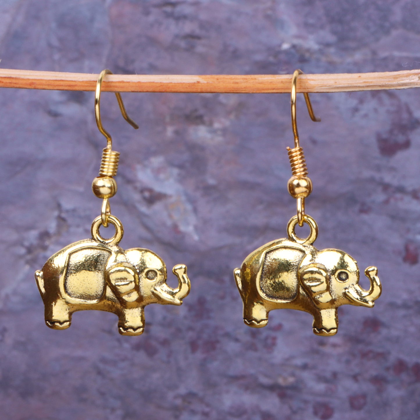 Cute Baby Elephant Shaped Golden Polished Oxidised Danglers