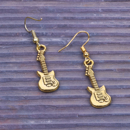 Guitar Shaped Golden Polished Oxidised Danglers