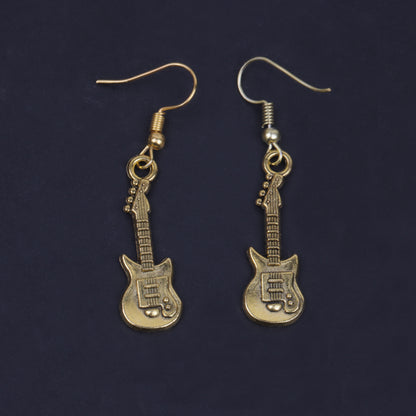 Guitar Shaped Golden Polished Oxidised Danglers