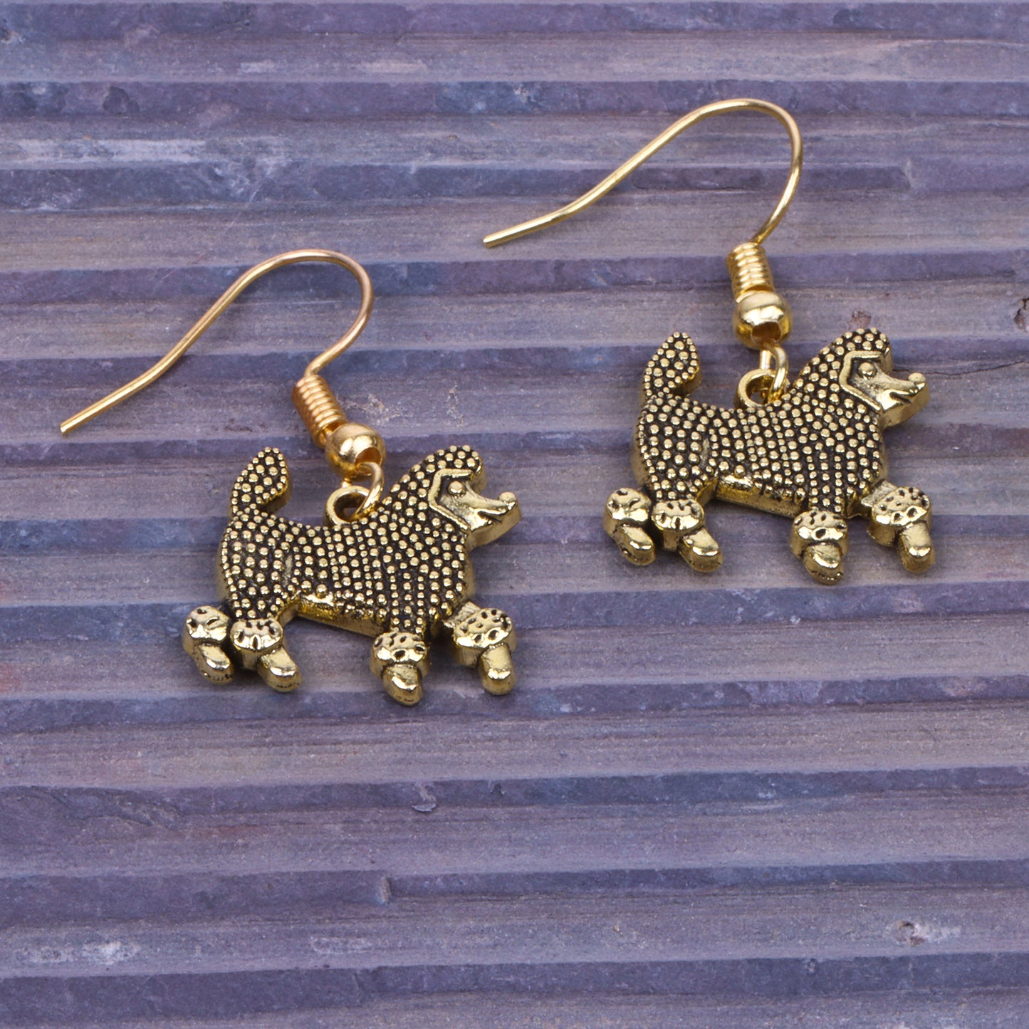 Furry Friend Shaped Golden Polished Oxidised Danglers