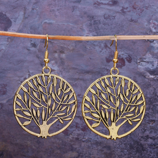 Tree Shaped Golden Polished Oxidised Danglers