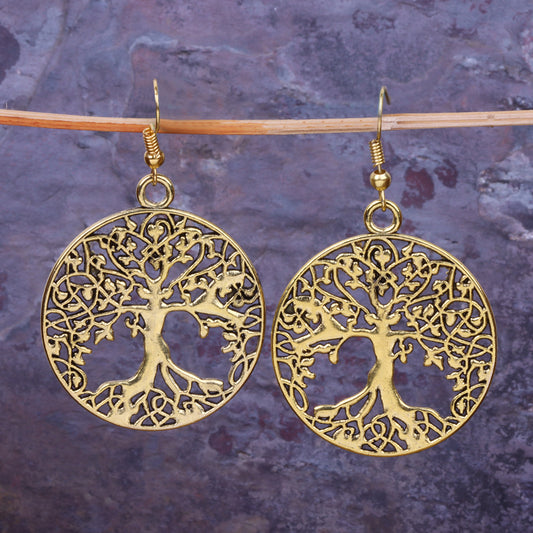 Simple Tree Shaped Golden Polished Oxidised Danglers